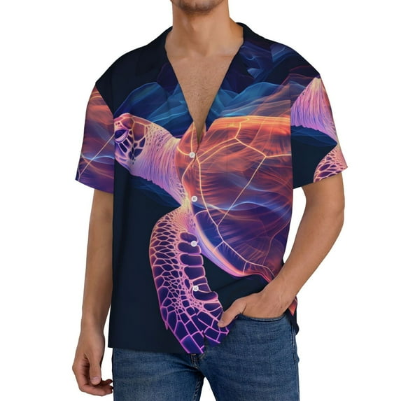 Sikiie Abstract Line Turtle Men's Wrinkle Free Untucked Cuban Shirt Business Casual Button Down Shirts Short Sleeve ShirtXX-Large