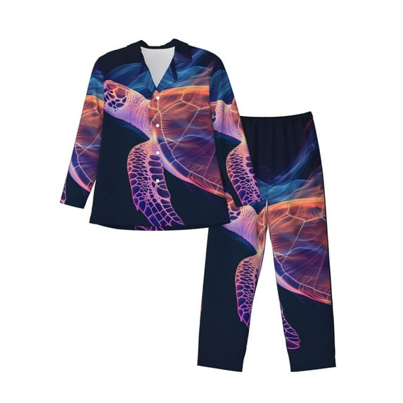 Sikiie Abstract Line Turtle Mens Pajama Set, Soft Warm Long Sleeve Sleepwear, Cozy Button-Down Pjs for Men-