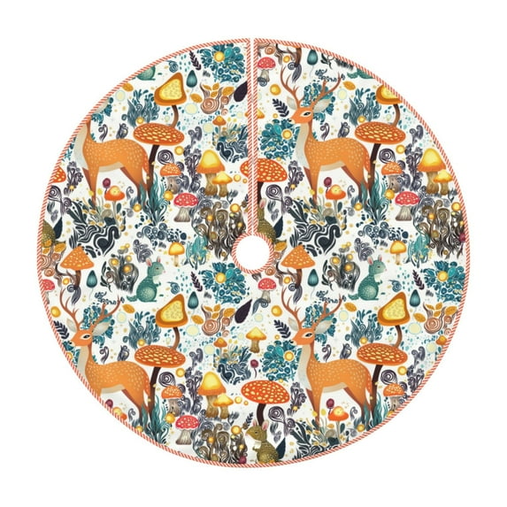 Sikiie Abstract Plants Mushroom Deer Christmas Tree Skirt, Christmas Tree Decorations, Christmas Decor, Tree Mat Decoration(30-48IN)-30"