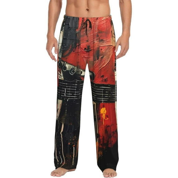 Sikiie Abstract Skull Guitar Art Pajama Pants Men, PJ Bottoms, Sleep & Lounge Pants-XX-Large