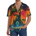 thumbnail image 1 of Sikiie Abstract Tree Castle Men's Wrinkle Free Untucked Cuban Shirt Business Casual Button Down Shirts Short Sleeve ShirtLarge, 1 of 5