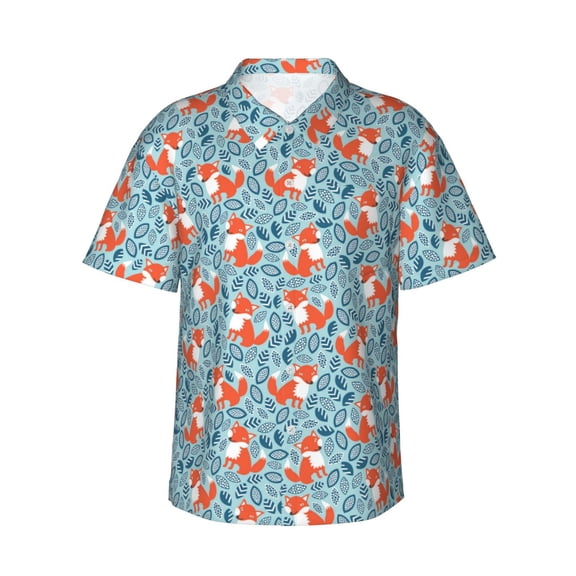 Sikiie Abstract leaves fox Print Men's Hawaiian Shirt, Summer Beach Button Pocket Short Sleeve T-Shirt,3X-Large