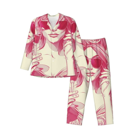 Sikiie Ace Of Diamonds Lady Mens Pajama Set, Soft Warm Long Sleeve Sleepwear, Cozy Button-Down Pjs for Men-X-Large
