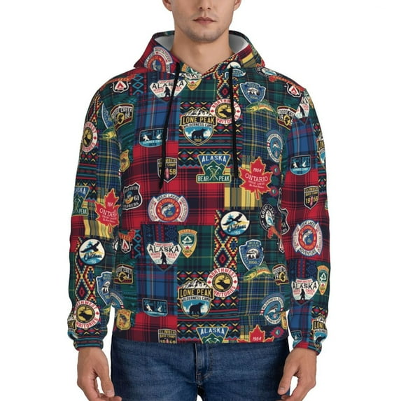 Sikiie Adventure Camping Badge Men's Hoodie, Essentials Hoodie, Sweatshirt, Pullover Hooded Sweatshirt for Men-Large