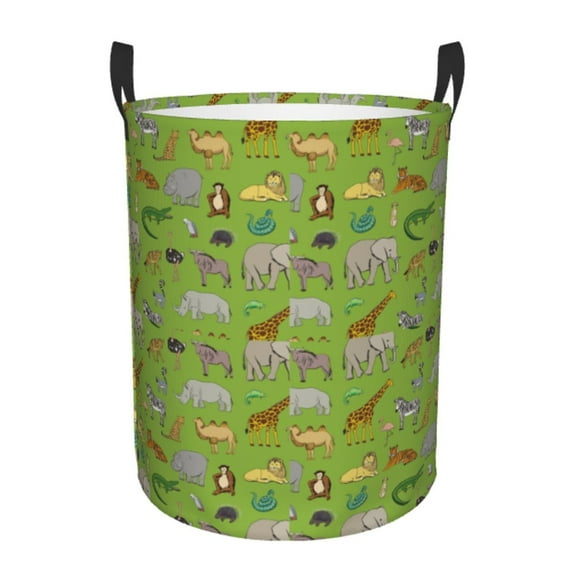 Sikiie African Animals 1 Print Round Dirty Clothes Basket, Waterproof Standing Foldable Storage Basket, for Laundry Room, Bedroom, Bathroom Storage-Small