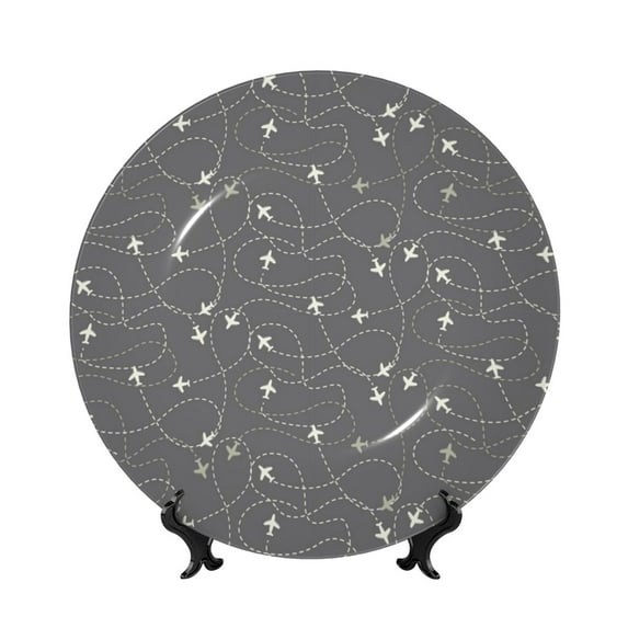 Sikiie Airplane Routes Around The World Bone China Decorative Plate Personality Ceramic Dinner Plate Crafts Decorative Ceramic Decorative Plate -10in