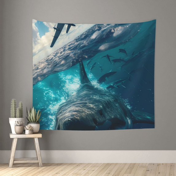 Sikiie Airplane Shark tapestry wall hanging home decor for bedrooms, living rooms, dorms 60x51in
