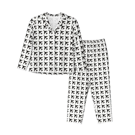 Sikiie Airplane Women's Long-Sleeve Shirt and Full-Length Bottom Pajama Set (s-xxl)-Small