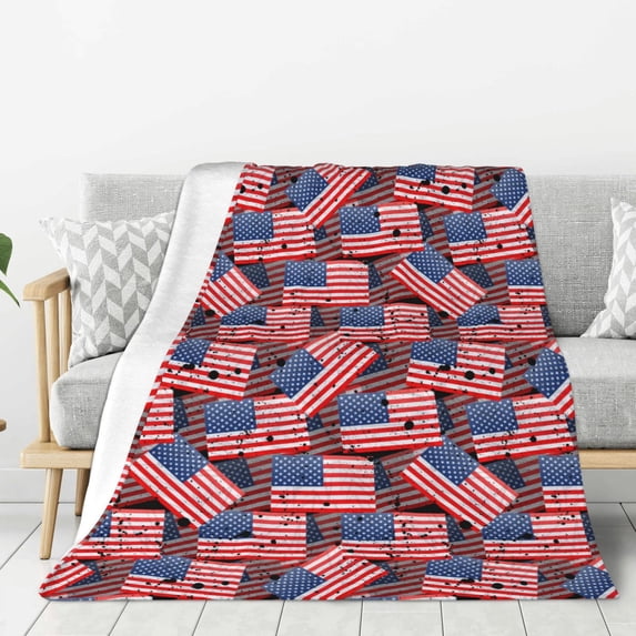 Sikiie America Flags1 Cozy Flannel Fleece Throw Blanket: Lightweight & Thick for All Seasons - Perfect for Women, Men, & Kids"50"x40"
