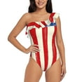 thumbnail image 1 of Sikiie America Flags2 Print Women One Piece Swimsuits Tummy Control One Shoulder Bathing Suits Ruffle Swimwear, From S to XXL-XX-Large, 1 of 6