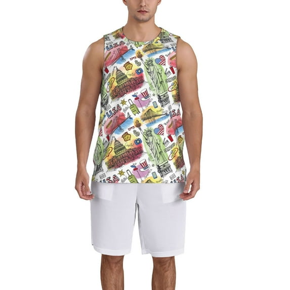 Sikiie America Landmarks1 Basketball Jersey Reversible Men's Mesh Athletic Sports Shirts Training Practice S-4XLMedium