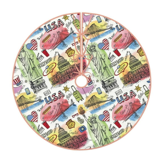 Sikiie America Landmarks1 Nativity Christmas Tree Skirt, Jesus Christian Winter Holiday Tree Mat Decoration(30-48IN)36"