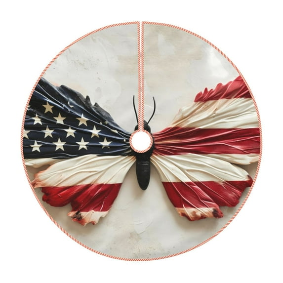 Sikiie American Flag Butterfly Wall Christmas Tree Skirt, Christmas Tree Decorations, Christmas Decor, Tree Mat Decoration(30-48IN)-30"