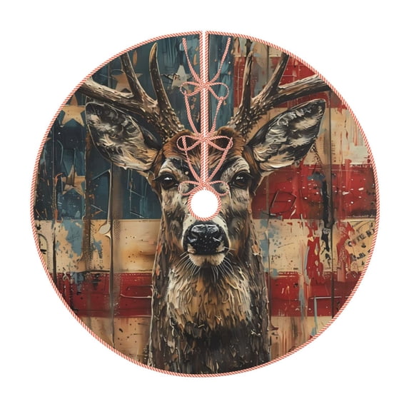 Sikiie American Flag Deer Art Christmas Tree Skirt, Christmas Tree Decorations, Christmas Decor, Tree Mat Decoration(30-48IN)-30"