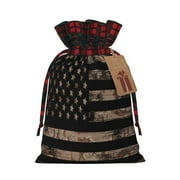 Sikiie American Flag with Desert Camouflage Christmas Gift Bags Drawstring Gift Bags Sacks Drawstring Bag Holiday Linen Xmas Wrapping Bags for Presents Party Gift-Black