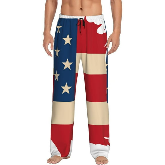 Sikiie American Flag Map Pajama Pants Men, PJ Bottoms, Sleep & Lounge Pants-Small