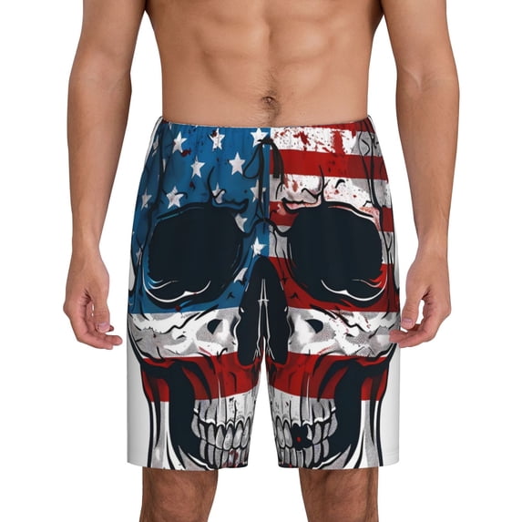 Sikiie American Flag Skull Mens Pajama Shorts, Lounge Pant, Men's shorts,Sleep Pj Shorts for Men-Medium