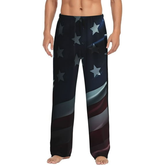 Sikiie American Flag Waving Print Pajama Pants Men, PJ Bottoms, Sleep & Lounge Pants-Small
