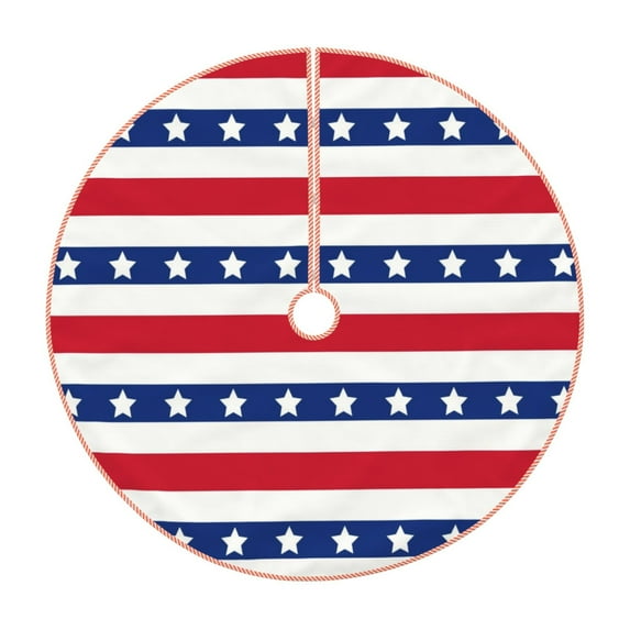 Sikiie American Patriotic Stars And Stripes Nativity Christmas Tree Skirt, Jesus Christian Winter Holiday Tree Mat Decoration(30-48IN)48"