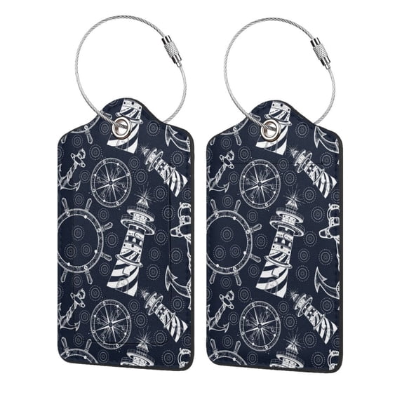 Sikiie Anchor and Lighthouse Luggage Tag for Suitcase Leather Baggage Tag with Stainless Steel Loop Privacy Cover for Women Men Girls-2 PCS