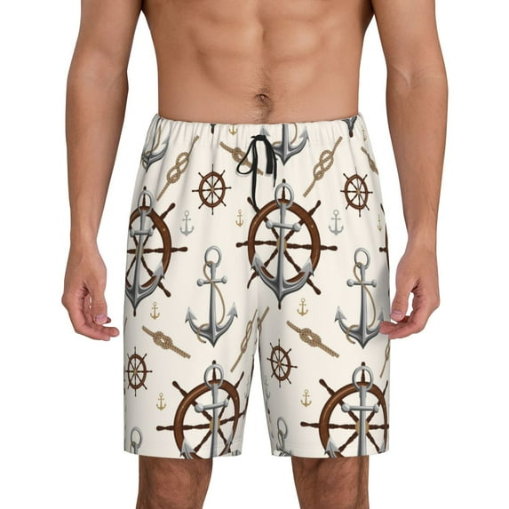 Sikiie Anchor with Rope Mens Pajama Shorts, Lightweight Lounge Pant with Pockets Soft Sleep Pj Shorts for Men