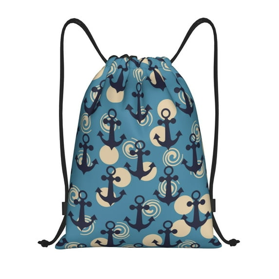 Sikiie Anchors Drawstring Backpack Drawstring Bags, Draw String Back Bag for Sports, Gym, Travel, Swimming, Beach-Medium