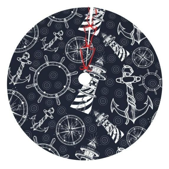 Sikiie Anchors and Lighthouse 30-48 inches {designName} Print Christmas Tree Skirt Snowman Xmas Tree Skirt with Edge Christmas Decorations for Holiday Party48"