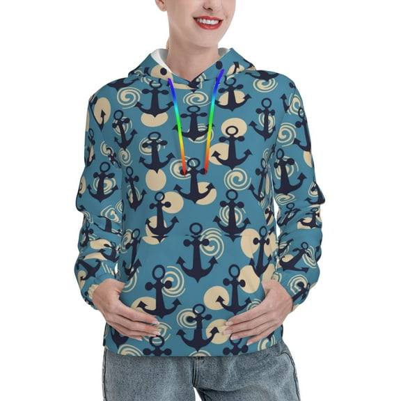 Sikiie Anchors Women's Casual Hoodies Long Sleeve Lightweight Pullover Tops Loose Sweatshirt-XX-Large