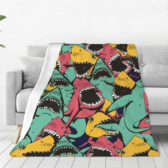 Sikiie Angry Shark Pattern Ultra-Soft Micro flannel Blanket Luxury All Seasons Warm Blanket for Bedding Sofa and Travel (4 sizes)-80"x60"