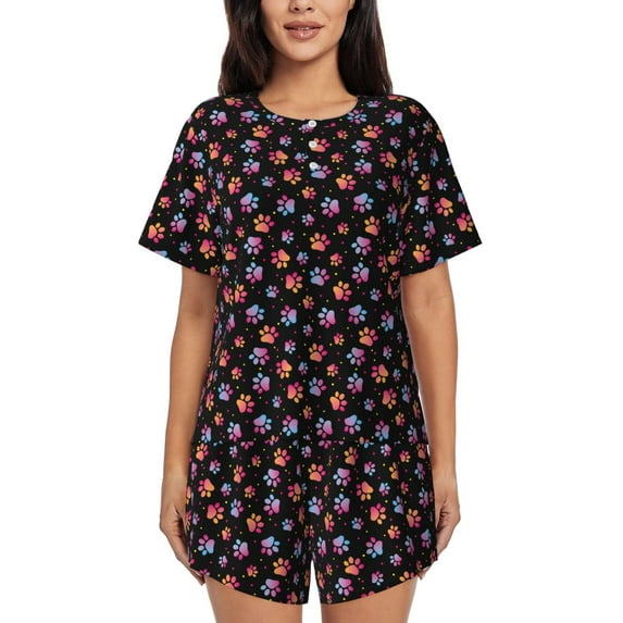 Sikiie Animal Paw 1 Womens Pajama Sets Short Sleeve Top With Pants Sleepwear 2 Piece Lounge Set-Large