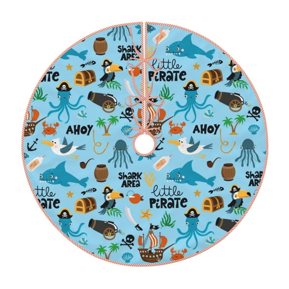 Sikiie Animal Pirate Nativity Christmas Tree Skirt, Jesus Christian Winter Holiday Tree Mat Decoration(30-48IN)48"