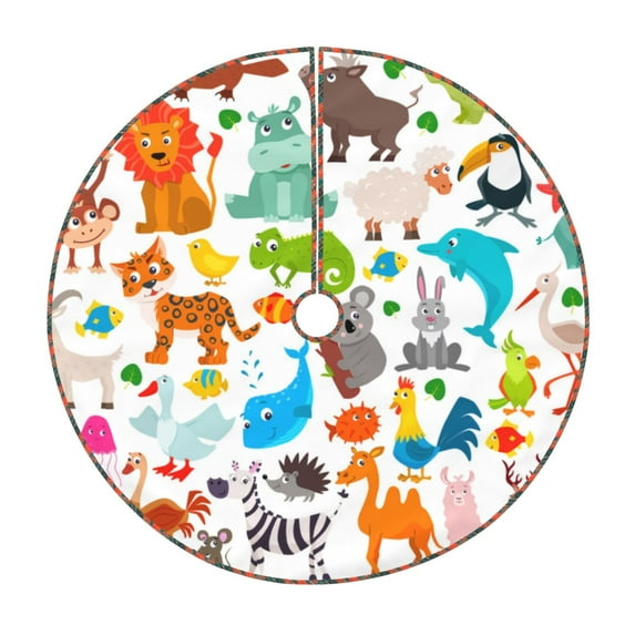 Sikiie Animals Nativity Christmas Tree Skirt, Jesus Christian Winter Holiday Tree Mat Decoration(30-48IN)