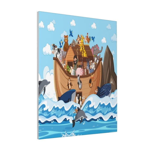 Sikiie Animals on Noah's Ark Floating Print Canvas Decorative Hanging Painting, Anti-shrinkage Hanging Frame, Suitable for Home, Office Wall Decorations