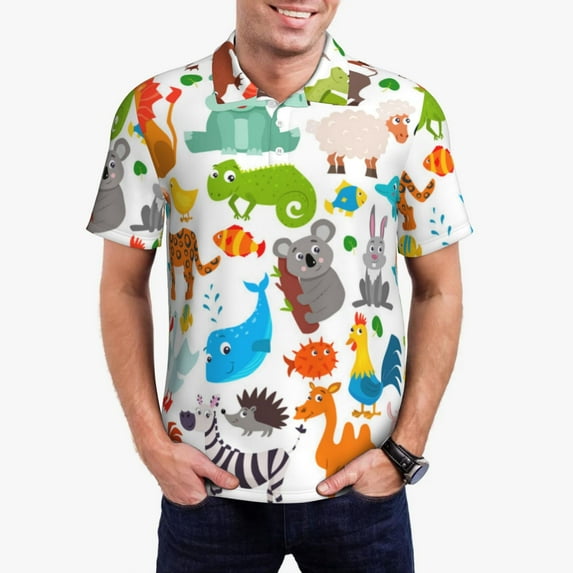 Sikiie Animals Print Men's Short-sleeved POLO Shirts, Button-down Shirts and T-shirts are Suitable for Vacation, Leisure and Business-X-Large