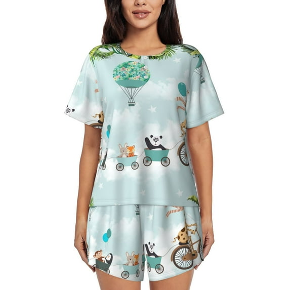 Sikiie Animals Riding Across The Sky Womens Pajama Sets Short Sleeve Top With Pants Sleepwear 2 Piece Lounge Set3X-Large