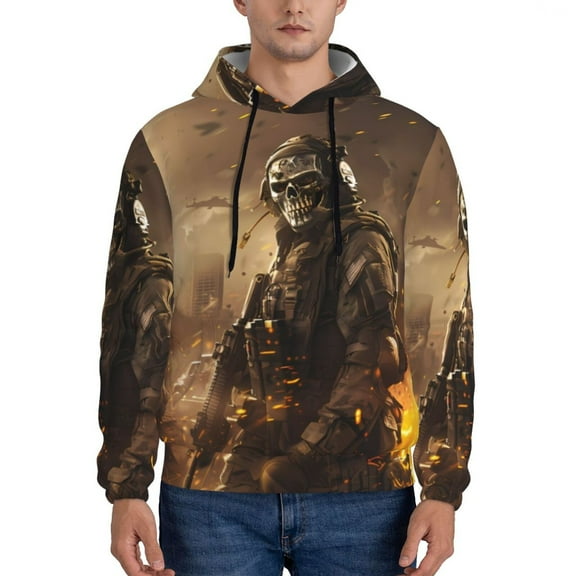 Sikiie Apocalyptic Skull Soldier Men's Hoodie, Essentials Hoodie, Sweatshirt, Pullover Hooded Sweatshirt for Men-Large