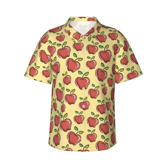 Sikiie Apple Print Men's Hawaiian Shirt, Summer Beach Button Pocket Short Sleeve T-Shirt,Small