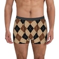 thumbnail image 1 of Sikiie Argyle of brown Print Men's Boxer Briefs, Elastic Waistband Boxer Briefs Leggings-XX-Large, 1 of 5