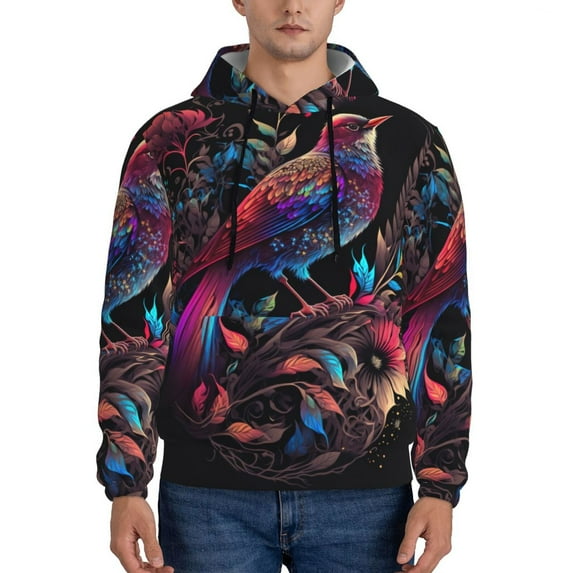 Sikiie Artistic Colorful Bird Men's Hoodie, Essentials Hoodie, Sweatshirt, Pullover Hooded Sweatshirt for Men-XX-Large