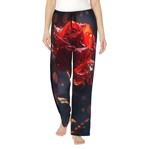 Sikiie Artistic Dewdrop Rose Women’s Ultra-Soft Comfy Lounge Pants Sleepwear Comfy Lounge Pants Drawstring Sleep Bottoms with PocketsLarge