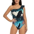 thumbnail image 1 of Sikiie Artistic Moon Valley Wolf Print Women One Piece Swimsuits Tummy Control One Shoulder Bathing Suits Ruffle Swimwear, From S to XXL-Small, 1 of 6