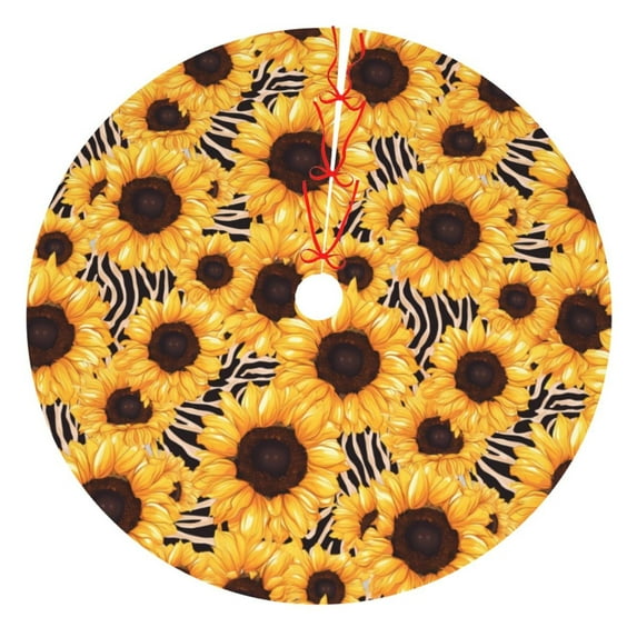 Sikiie Artistic Zebra Print Sunflower 30-48 inches {designName} Print Christmas Tree Skirt Snowman Xmas Tree Skirt with Edge Christmas Decorations for Holiday Party36"
