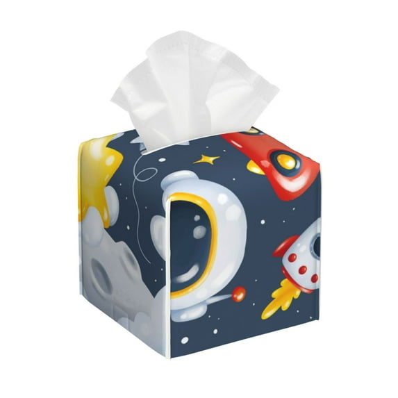 Sikiie Astronaut And Space Leather Tissue Box Cover Square, tissue box holder - 5.2”x5.2”x5.2”