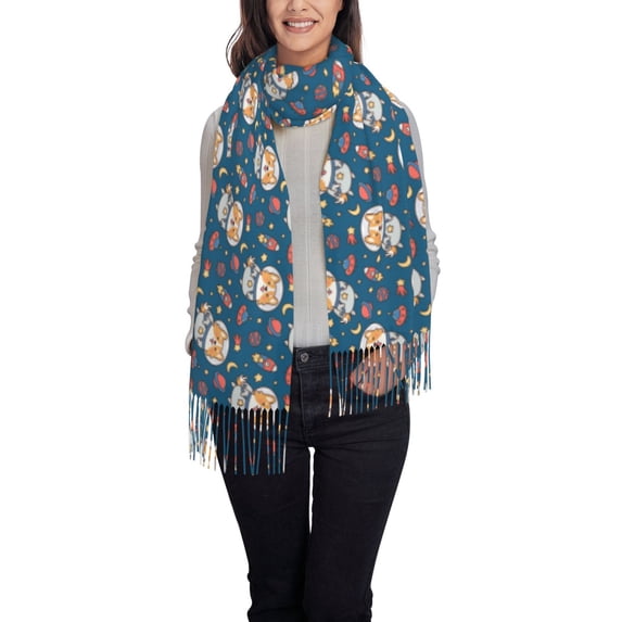 Sikiie Astronaut Corgi Dog Shawl Wraps Big Scarf Tassel Fall Winter Thick Scarf Warm Shawl Women Fall Gifts