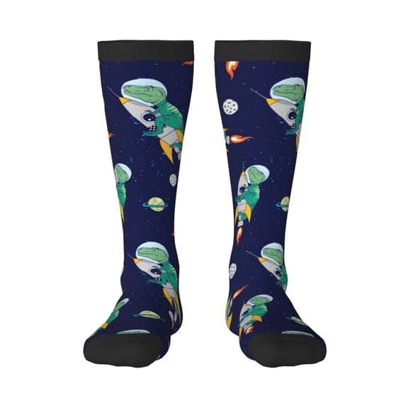 Sikiie Astronaut Dinosaur and Space Knee Socks, High Socks Long Stretchy Sock Women Knee High Stocking, Long Socks for Women