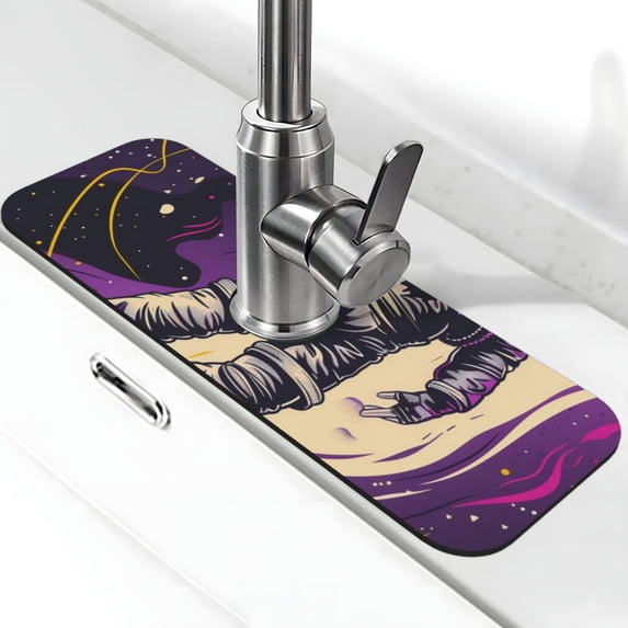 Sikiie Astronaut Floating purple Space Splash Guard for Sink Faucet-1 PC Super Absorbent Fast Drying Mat Sink Gadgets-Splash Guard for Kitchen, Sink Mat