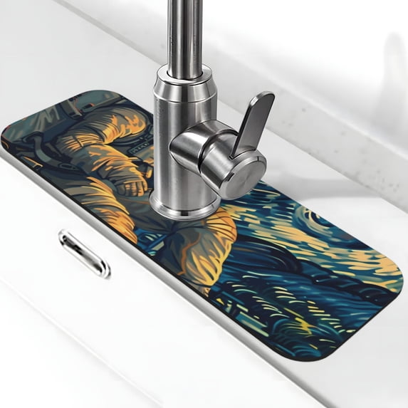 Sikiie Astronaut Starry Night Splash Guard for Sink Faucet-1 PC Super Absorbent Fast Drying Mat Sink Gadgets-Splash Guard for Kitchen, Sink Mat