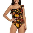 thumbnail image 1 of Sikiie Autumn Maple Leaves A Print Women One Piece Swimsuits Tummy Control One Shoulder Bathing Suits Ruffle Swimwear, From S to XXL-XX-Large, 1 of 6