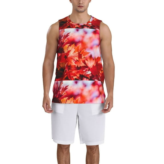 Sikiie Autumn Maple Leaves Basketball Jersey Reversible Men's Mesh Athletic Sports Shirts Training Practice S-4XLLarge