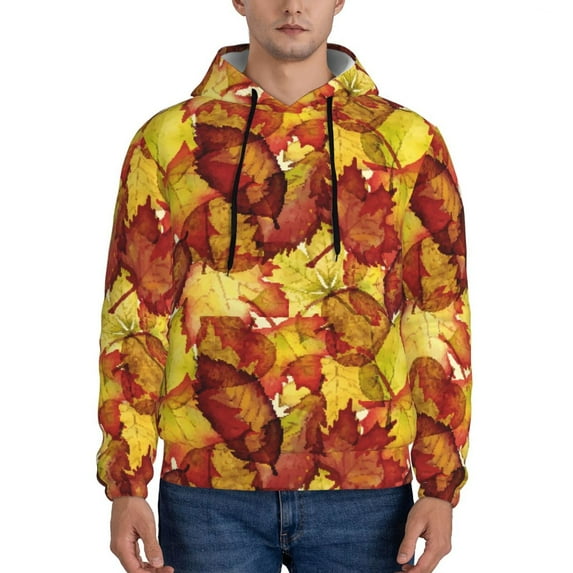 Sikiie Autumn Mosaic Maple Leaves Men's Hoodie, Essentials Hoodie, Sweatshirt, Pullover Hooded Sweatshirt for Men-X-Large